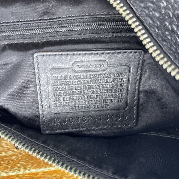 COACH Black Pebbled Leather Hobo Shoulder Bag Handbag Purse Zip Front Pocket - Picture 16 of 16